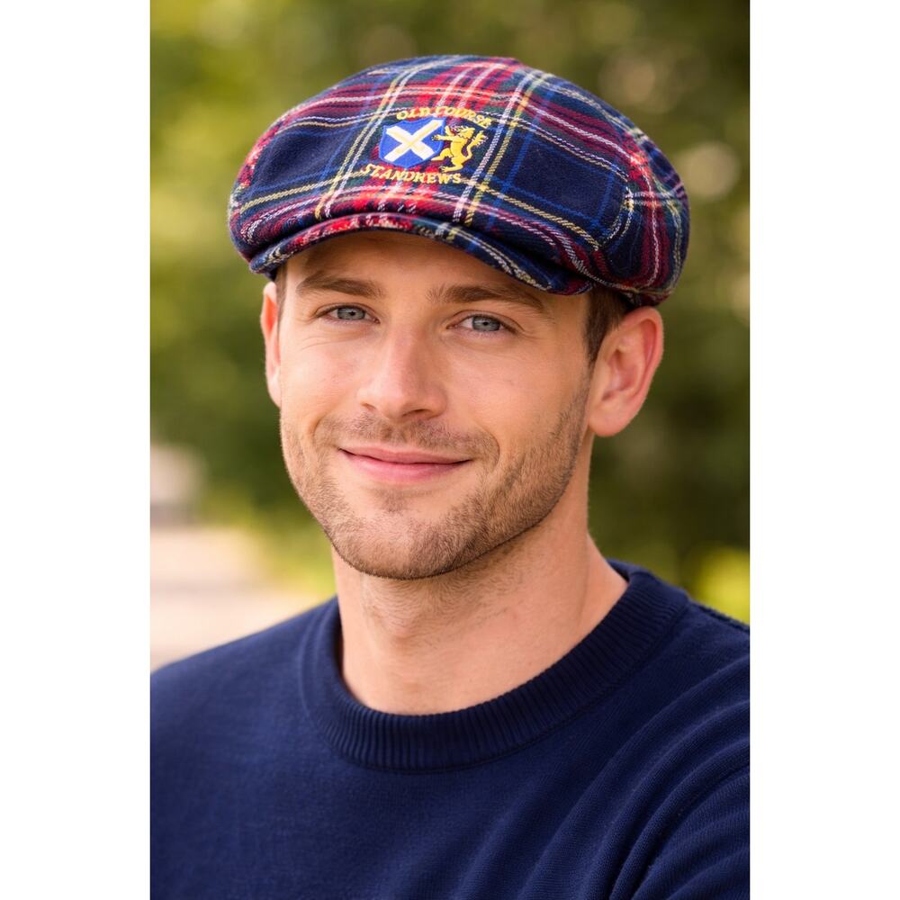 St Andrews Tartan Newsboy Cap Wool Plaid Golf Hat Scotland David Allan